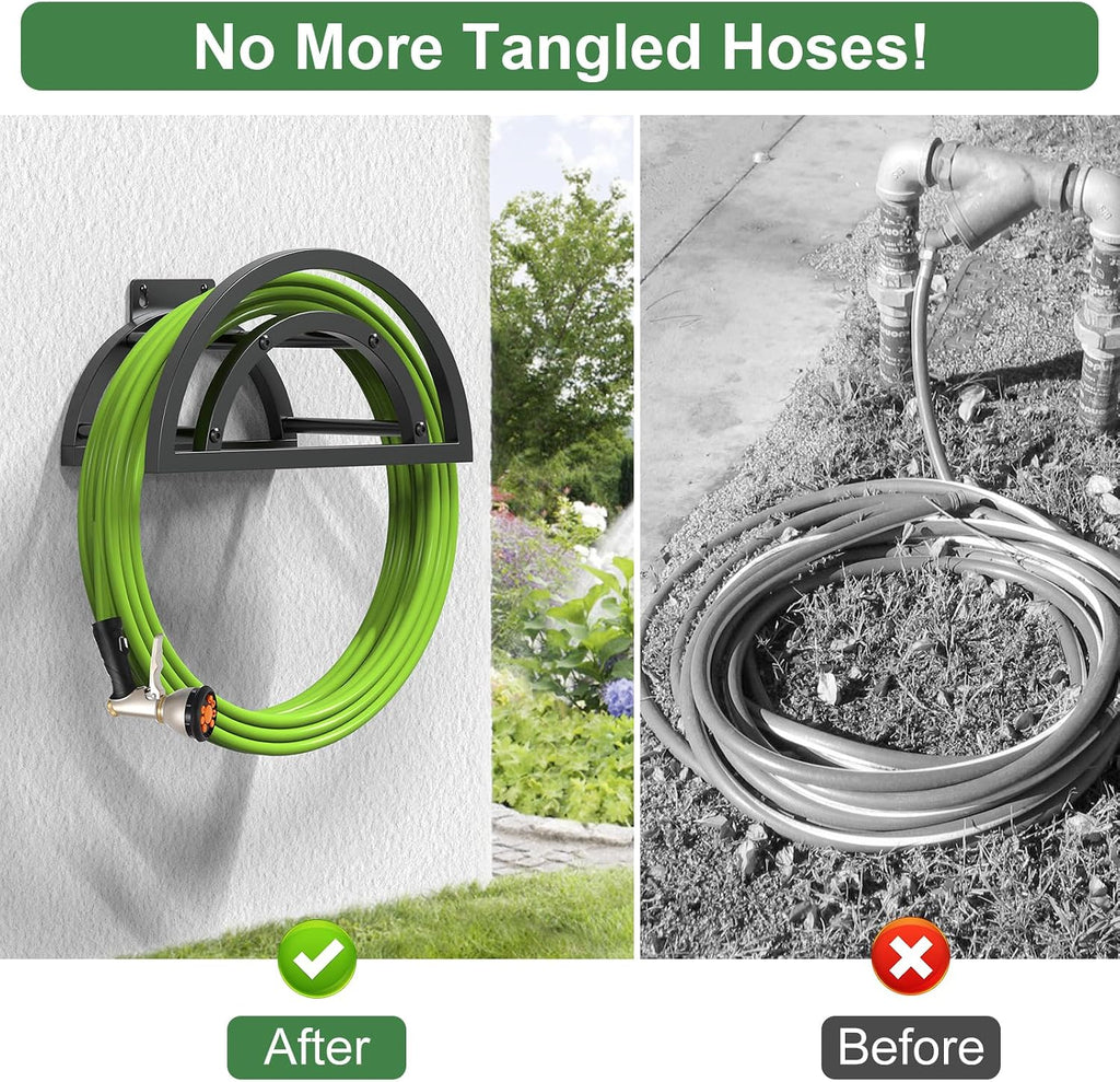 OLV Hose Holder Wall Mount, Outdoor Water Hose Holder Holds 125-ft Hose, Heavy Duty Metal Detachable Hose Hanger Reel
