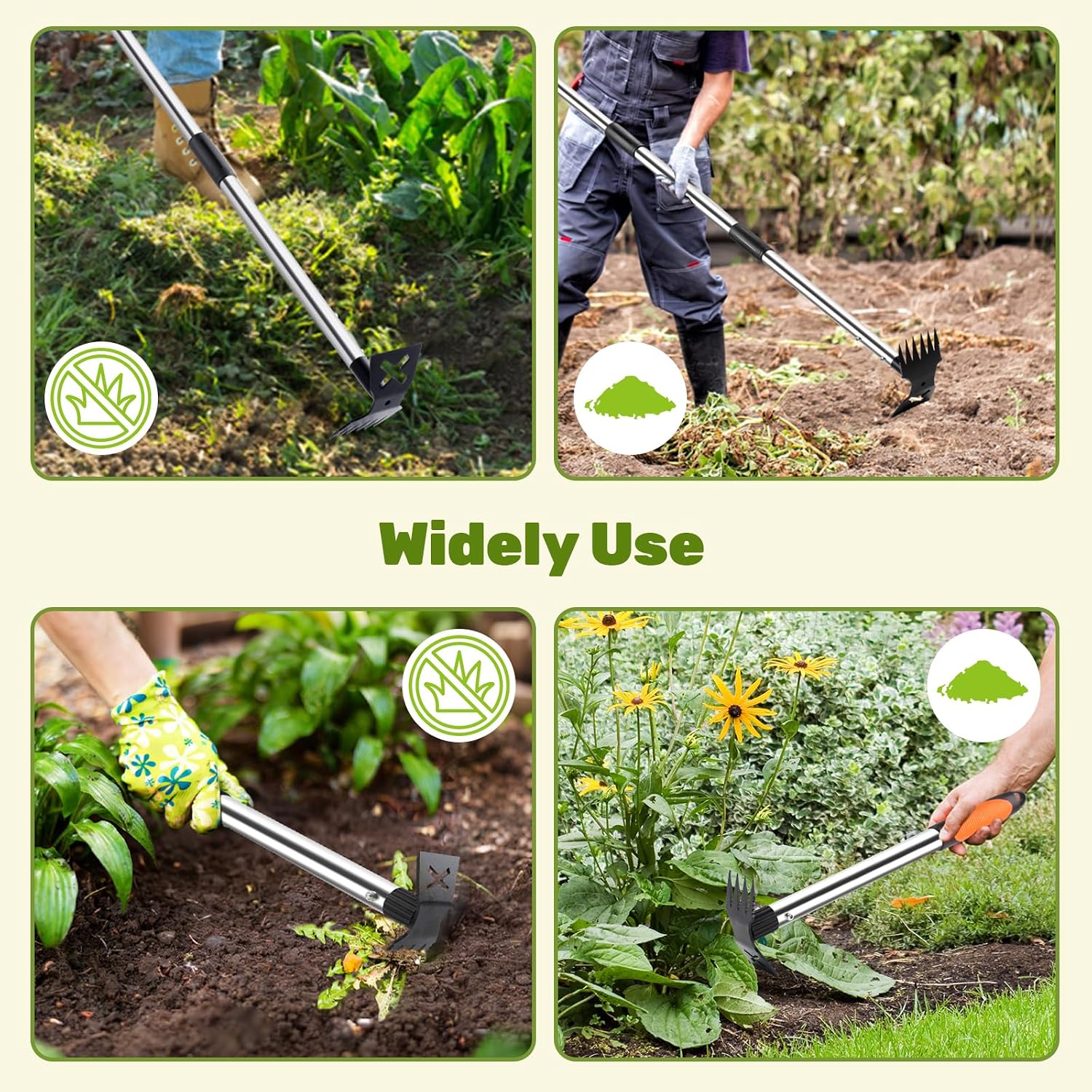 60" Weed Puller Tool with Long Handle and 17" Weeding Tools Gardening Set | Dual Side Hand Weed Rake and Hoe Garden