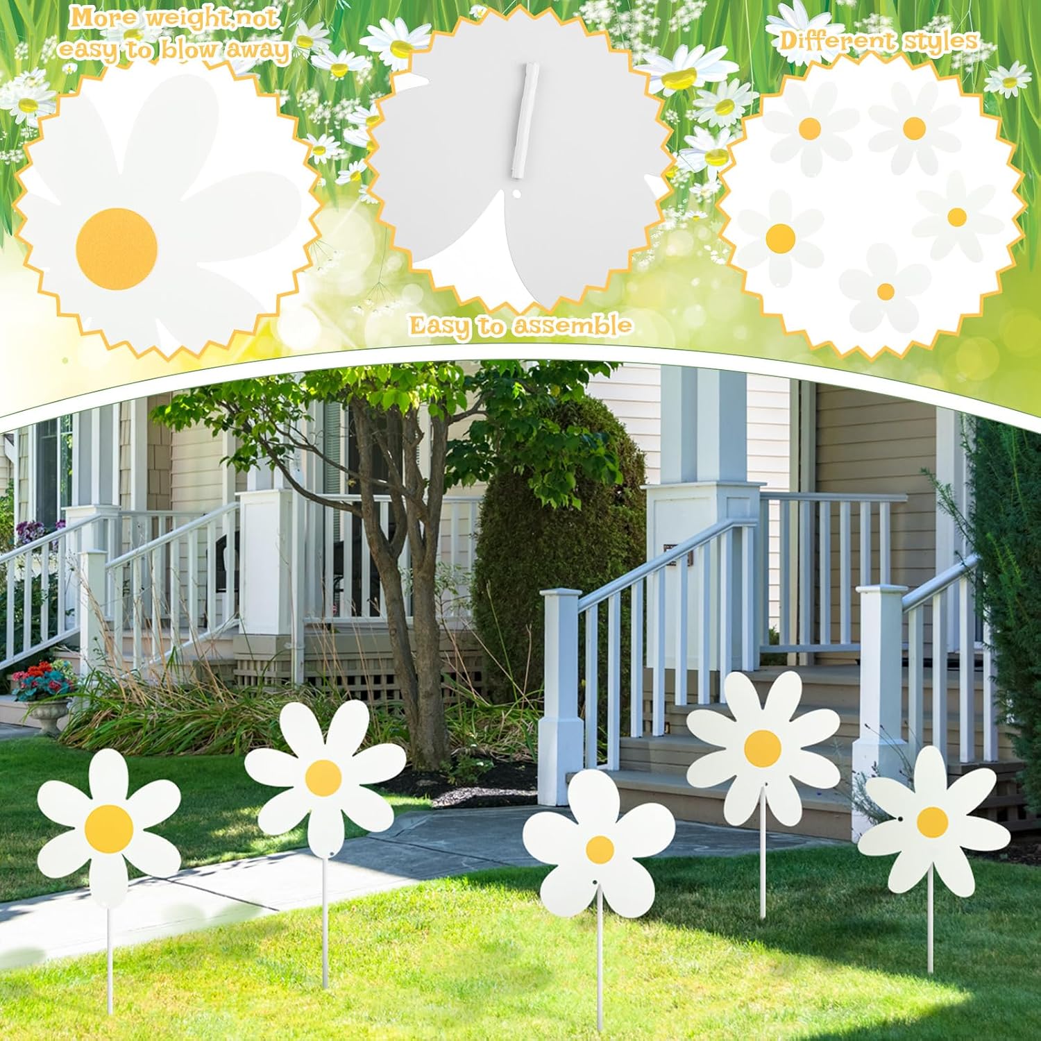 5 Pcs Daisy Yard Decorations Outdoor Metal Summer Daisy Yard Signs with Stakes Groovy Boho Flower Decorative Lawn Signs