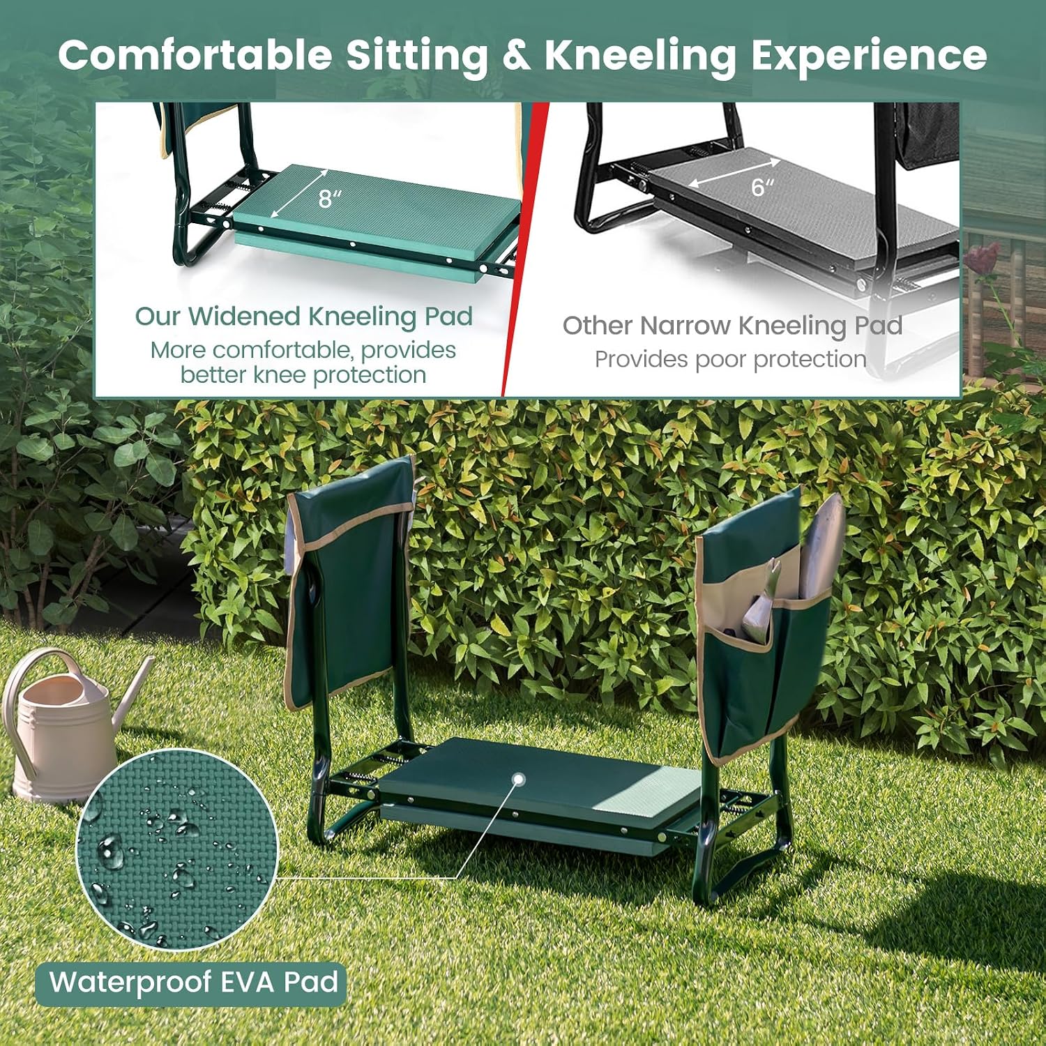 Goplus Garden Kneeler and Seat, Foldable Garden Bench for Kneeling & Sitting, Widened 8" EVA Soft Foam Pad, Heavy-Duty