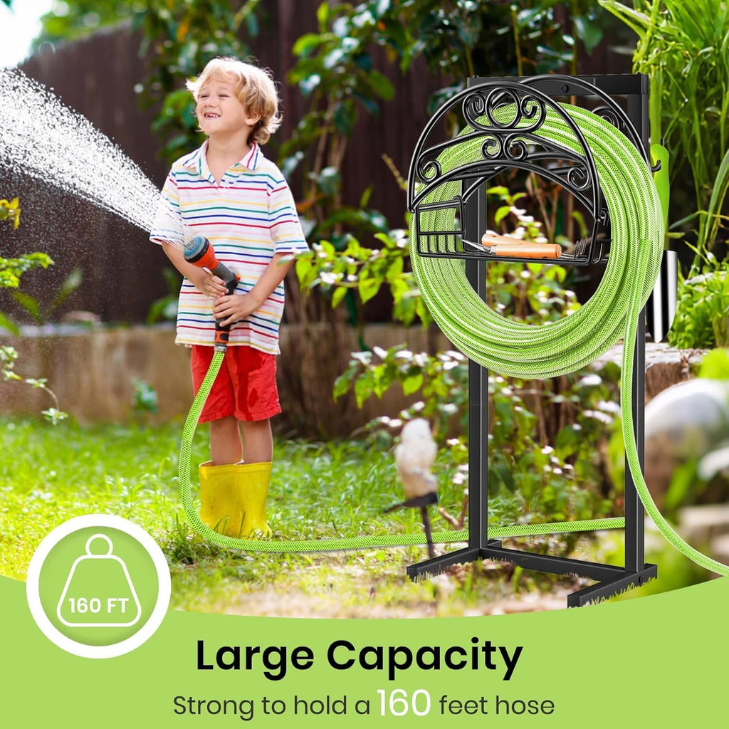 TomCare Garden Hose Holder, 4 Spikes Water Hose Hanger for 160FT Hose | Heavy Duty Metal Frame, 250 lbs Load Capacity