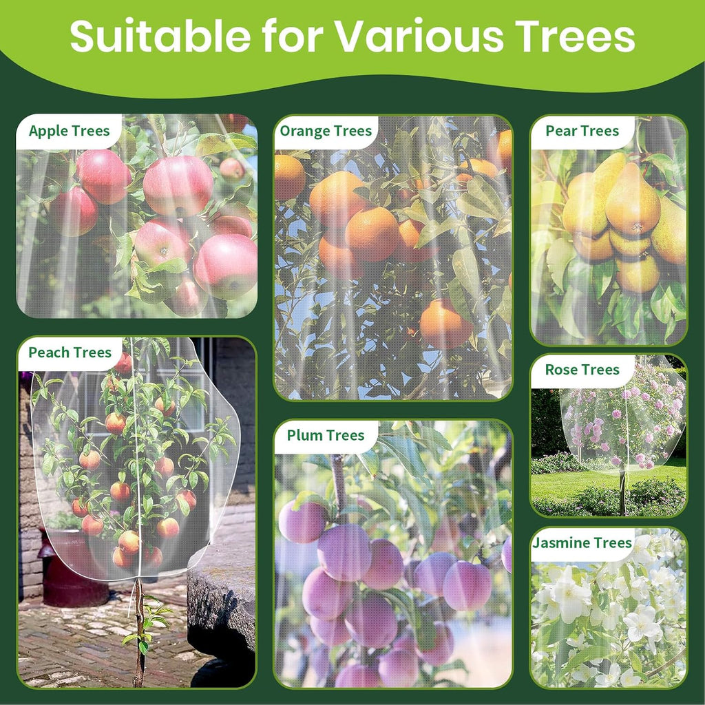 2Pcs Large 10x10FT Fruit Tree Netting with Zipper, Drawstring - Mesh Bags Covers for Garden Protection - Insect Bird