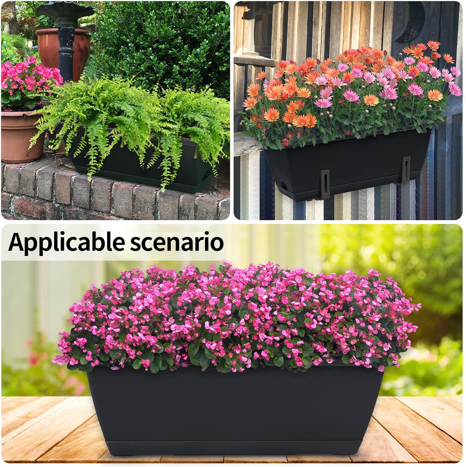CHUKEMAOYI Window Box Planter, 10 Pack Plastic Vegetable Flower Planters Boxes 17 Inches Rectangular Flower Pots with
