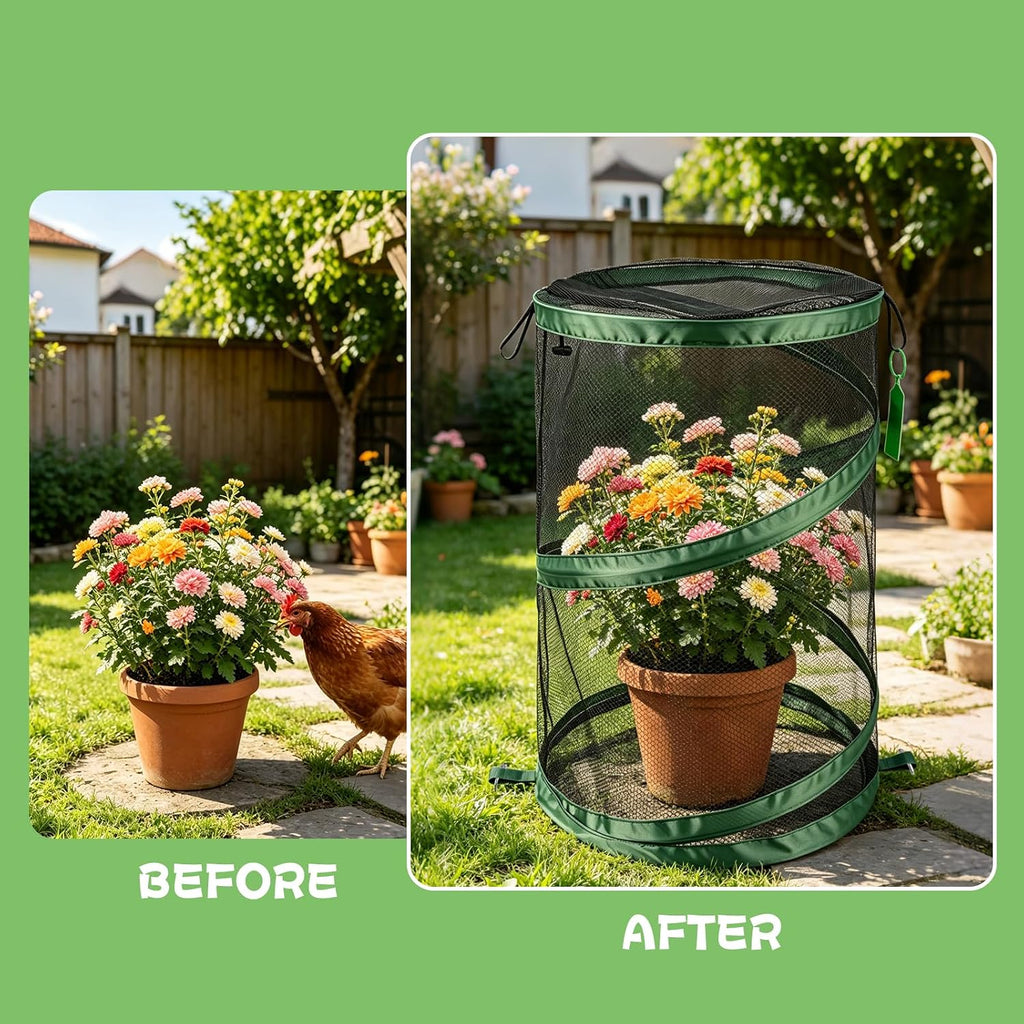 3Pcs Pop Up Plant Covers from Animals-20"x14" Foldable Mesh Plant Protector | Plant Tent Cover, Garden Insect Barrier