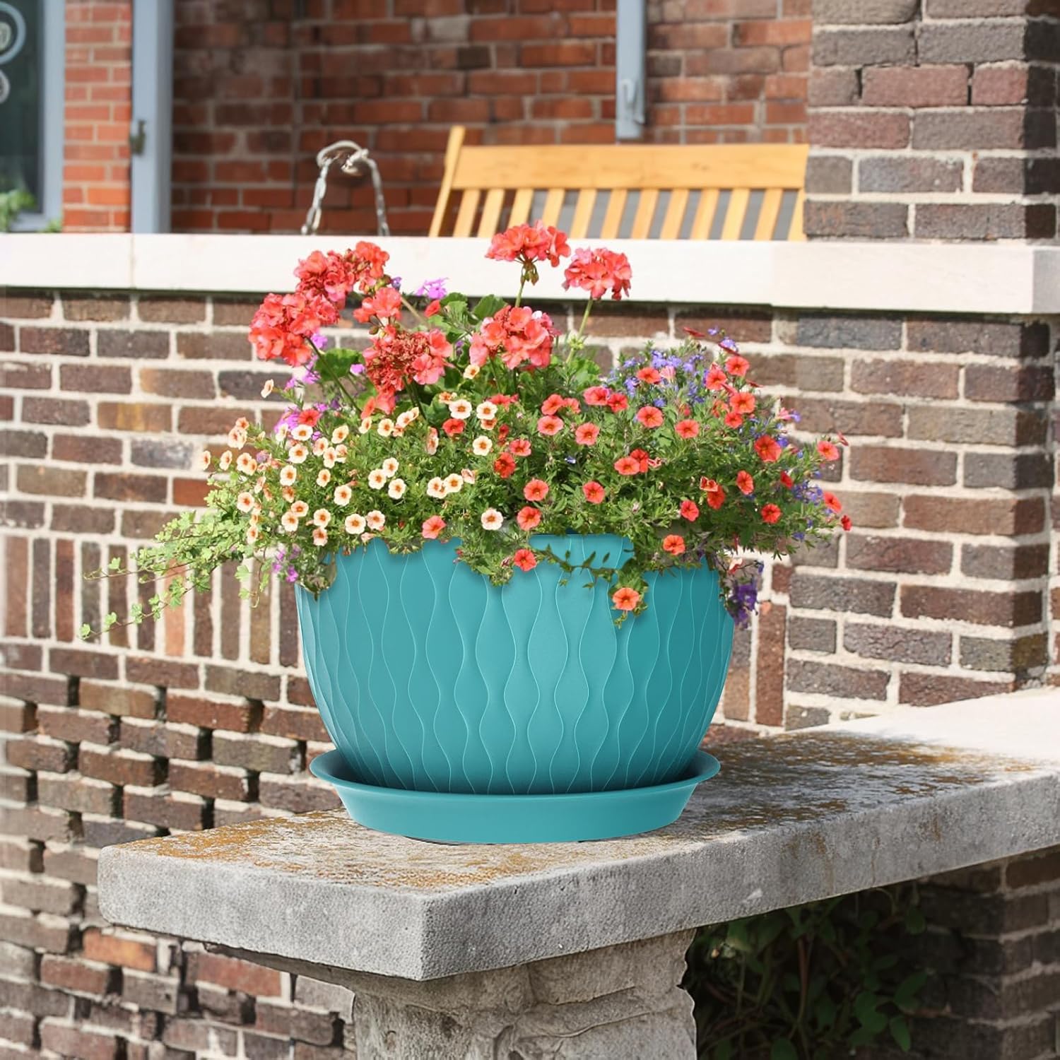 Meowell Large Plant Pots 12/10/9 inch, 3 Pack Big Flower Pots for Outdoor Indoor Plants with Water Ripples, Wide