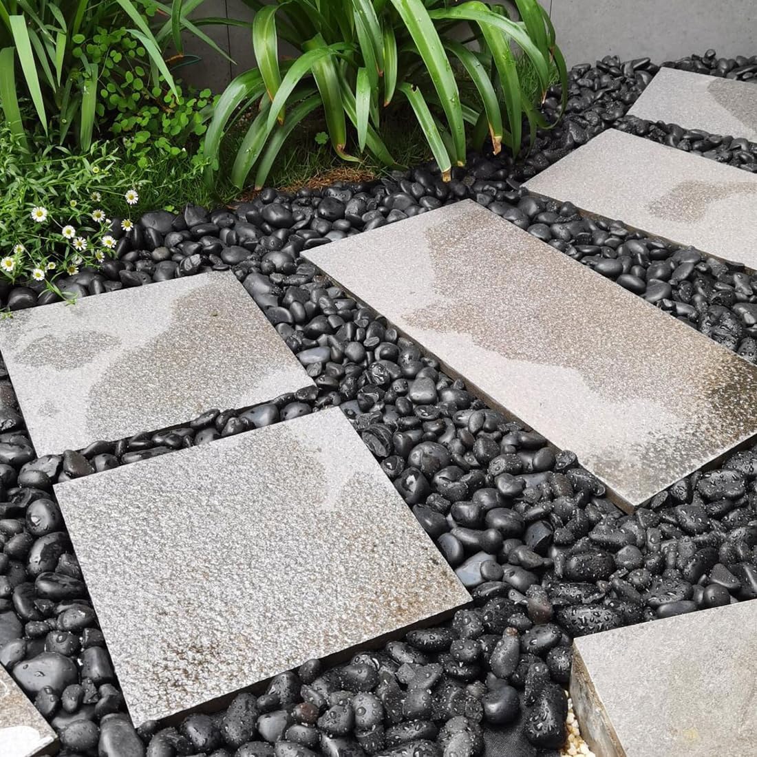 40lbs Black Pebbles Mulch for Landscaping, 1-2 Inch High Polished Natural River Rocks for Plants, Decorative Stones