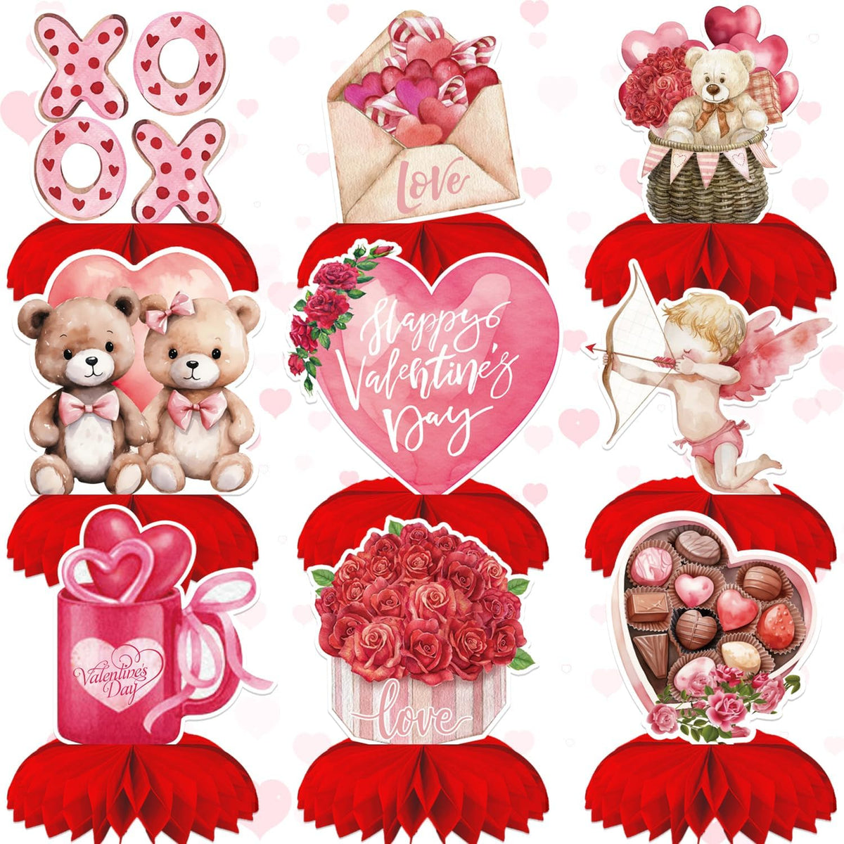 Valentine Honeycomb Centerpieces for Table, Valentine Table Decorations