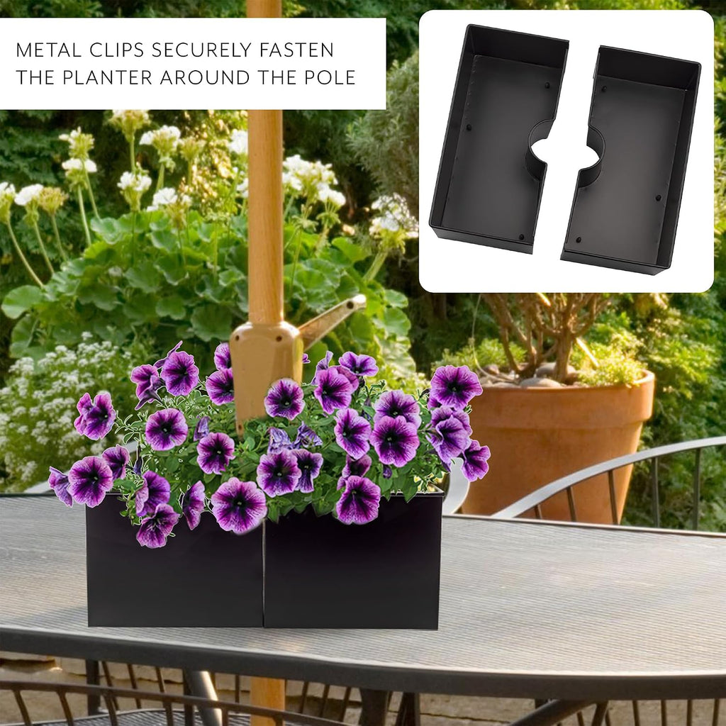 AuldHome Design Umbrella Planter for Patio Table (Black Square), w/Umbrella Hole, Enamelware Rectangular Planter Pots