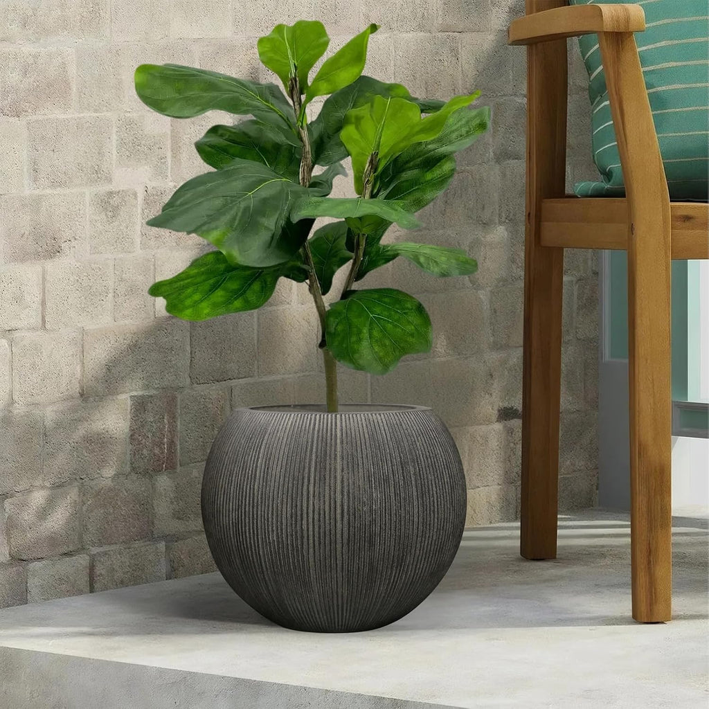 11.8" H x 14.5" D Large Round Plastic Planter with Drainage Hole & Plug | UV/Weatherproof, Lightweight, Recyclable