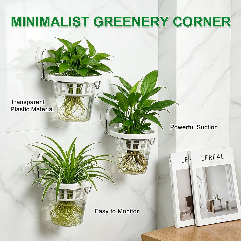 3 Pcs Window Propagation Stations Plastic Wall Hanging Planter with Suction Cup Holder Window Mounted Plant for
