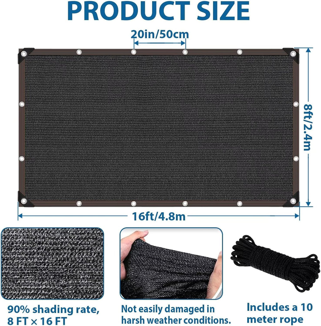 8 x 16 FT Shade Cloth -for Garden Plants, 90% Sunblock Shade Neting -for Outdoor Garden Bed Neting Mesh Pergola Patio