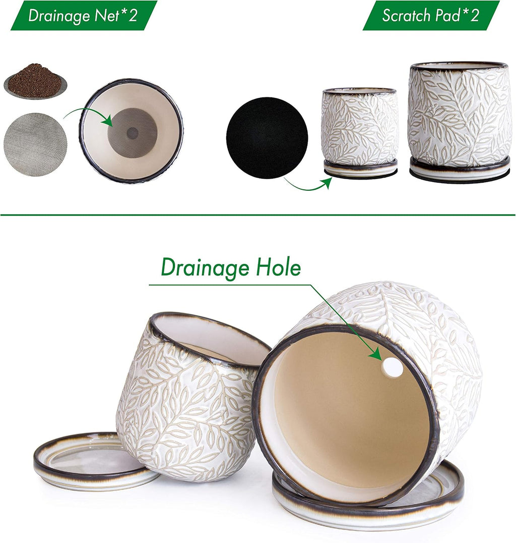 D'vine Dev 2-Pack Embossed Leaves Planter, 4/6 in, Smoked White, 27-B-U-1 | Nature-Inspired Leaf Pattern, Handcrafted
