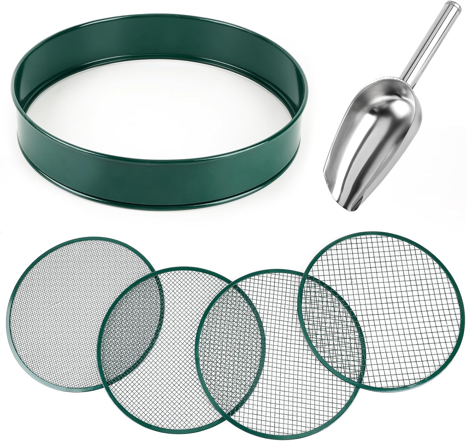 Soil Sifter for Gardening, 12" Green Soil Sifter Potting Sieve with Shovel and 4 Fine Screens for Sand Dirt, Sand