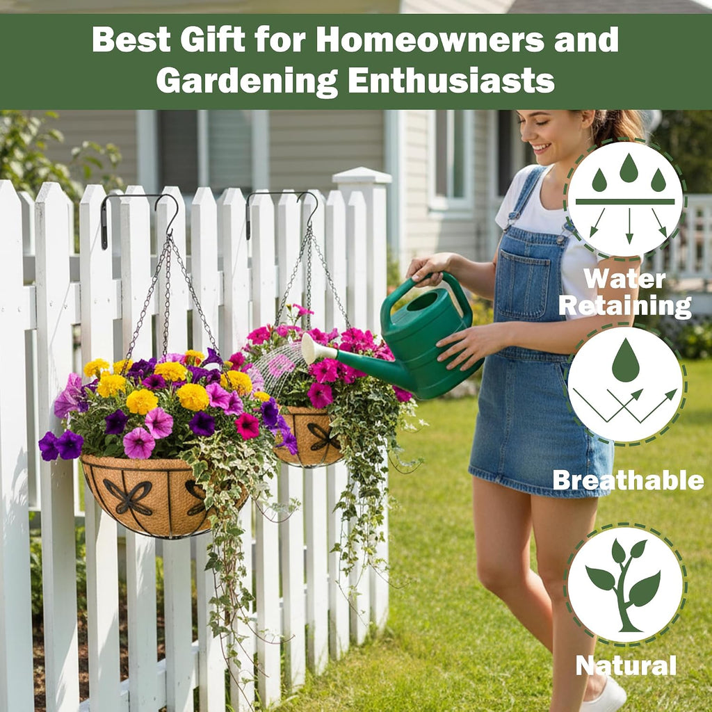 4 Pack 14 Inch Hanging Baskets for Plants Outdoor Metal Hanging Planter Basket with Coco Coir Liner Hanging Flower