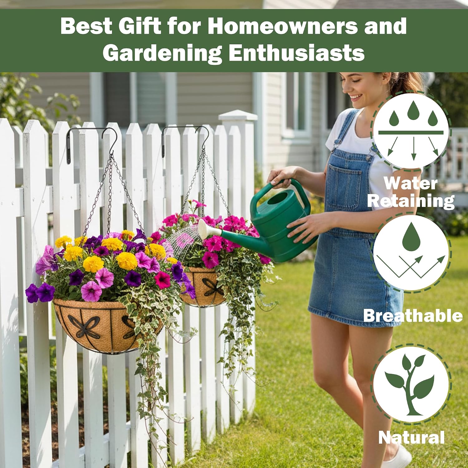 4 Pack 14 Inch Hanging Baskets for Plants Outdoor Metal Hanging Planter Basket with Coco Coir Liner Hanging Flower