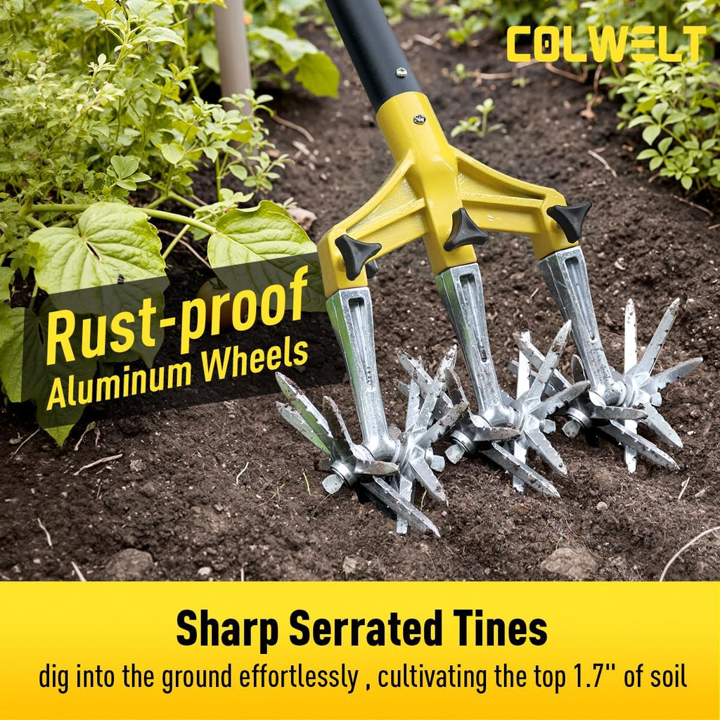 Rotary Cultivator Garden Tool 61’’, Hand Tiller Garden Tool with Detachable Aluminum Tines, Cultivators for Gardening