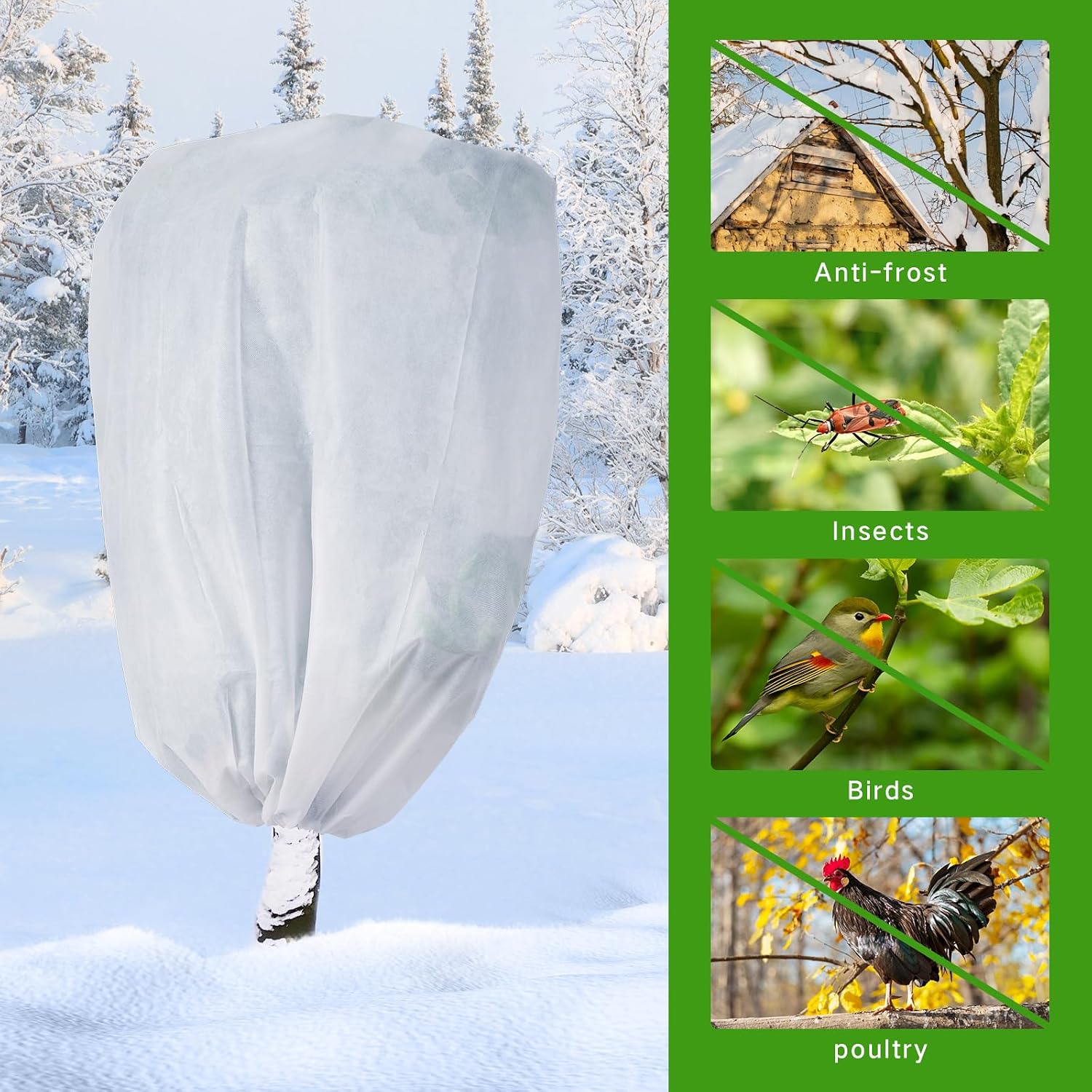 Garutom 2-Pack Plant Covers Freeze Protection 48" x 72" 2.2 oz, Frost Cloth Plants Jacket Drawstring Tree Cover for