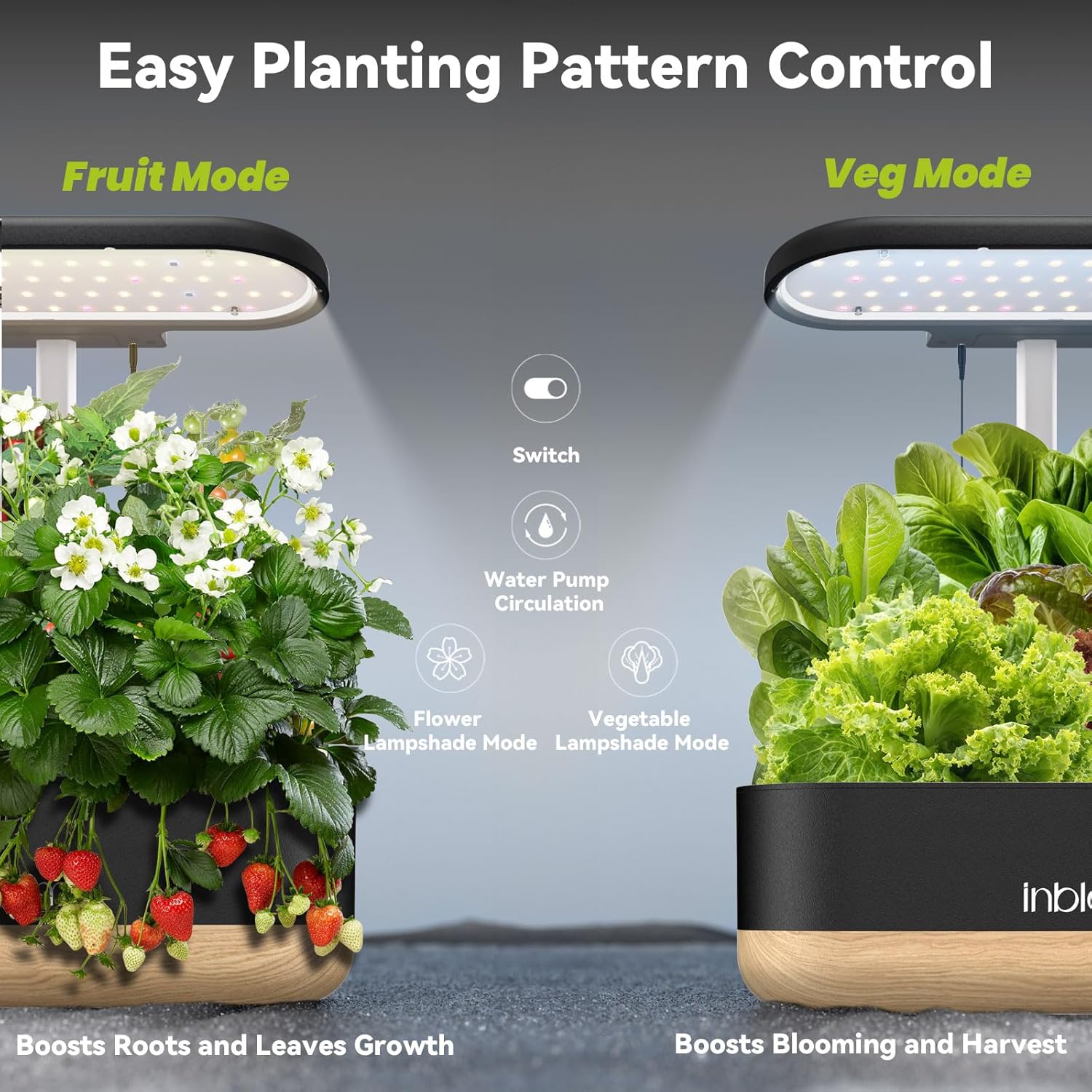 inbloom Hydroponics Growing System 12 Pods, Indoor Herb Garden with LEDs Full-Spectrum Plant Grow Light, Water Shortage
