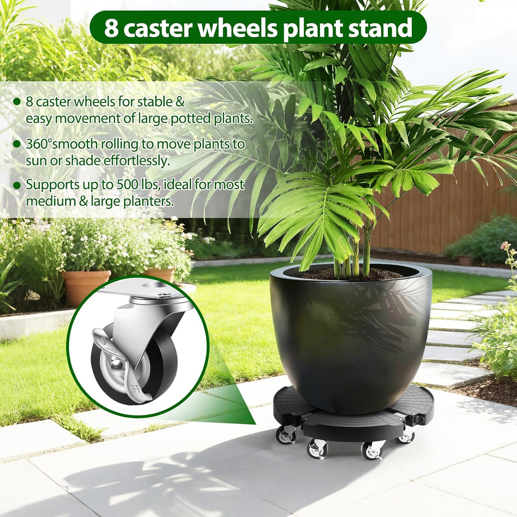 Plant Stand With 8 Locking Wheels,15-21In Adjustable Rolling Plant Stands | General Large Plant Rolling Tray Indoor