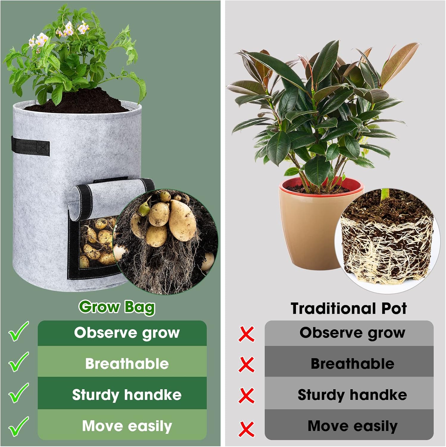 12 Pack Potato Grow Bags 10 Gallon 7 Gallon Garden Planting Bag with Flap Vegetable Grow with Handles and Harvest