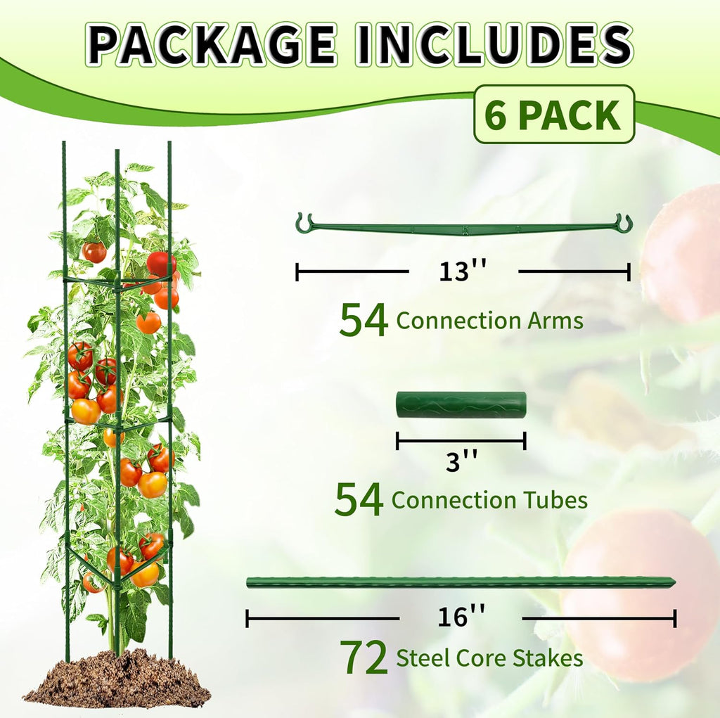 TCBWFY 6-Pack 63-Inch Adjustable Tomato Cages, Heavy-Duty Metal Plant Support Trellis for Garden and Pots, DIY Tomato