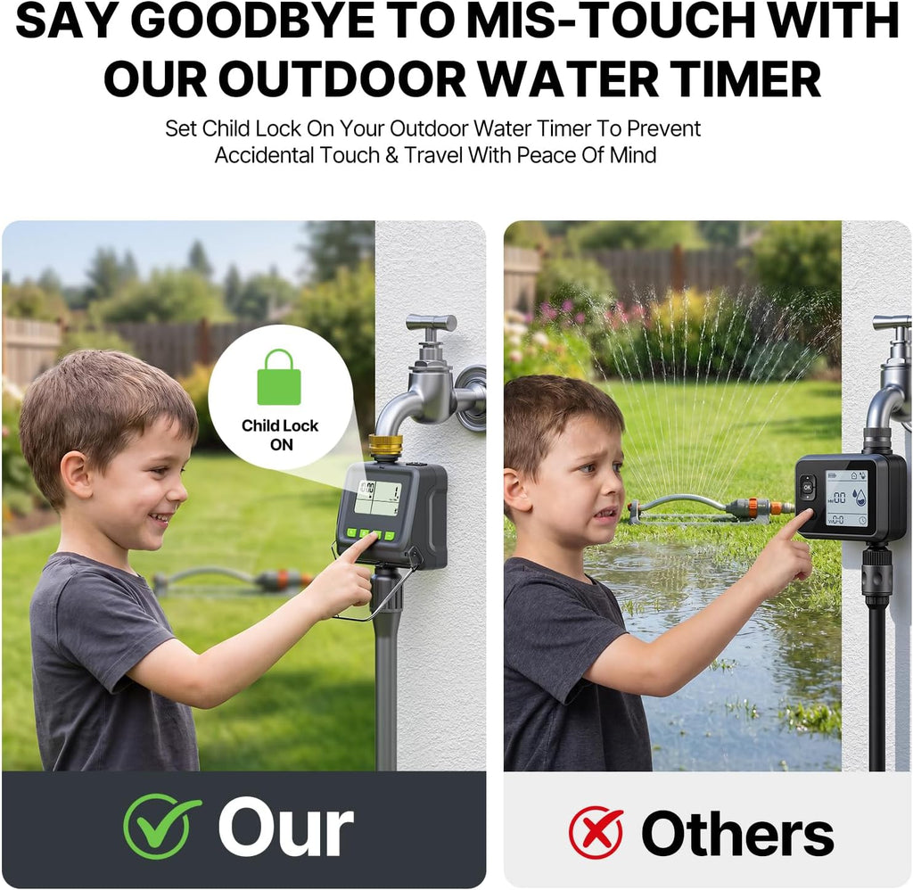 Sprinkler Timer for Garden Hose, Programmable Watering Timer with Rain Delay, Outdoor Automatic& Manual Irrigation