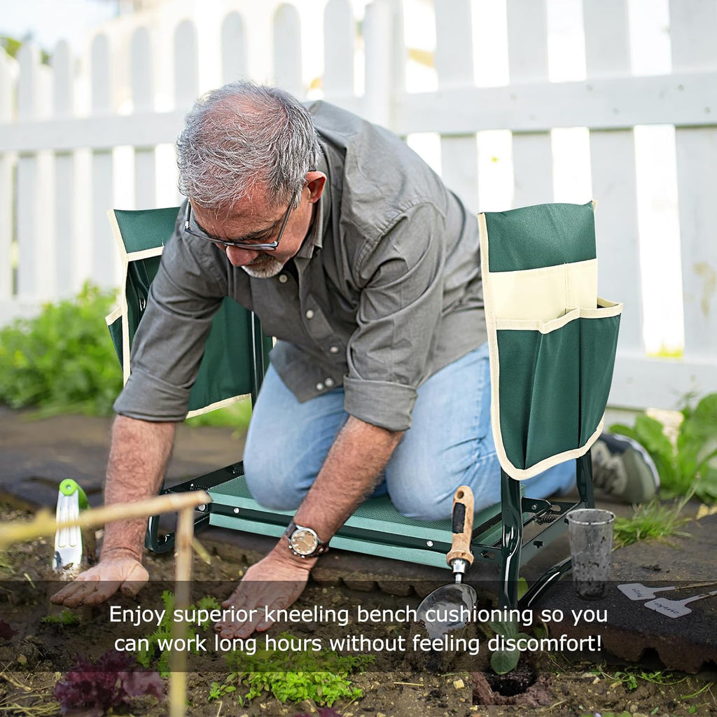 KVR Upgraded Garden Kneeler and Seat with Thicken & Widen Soft Kneeling Pad,Heavy Duty Foldable Gardener Stool with 2