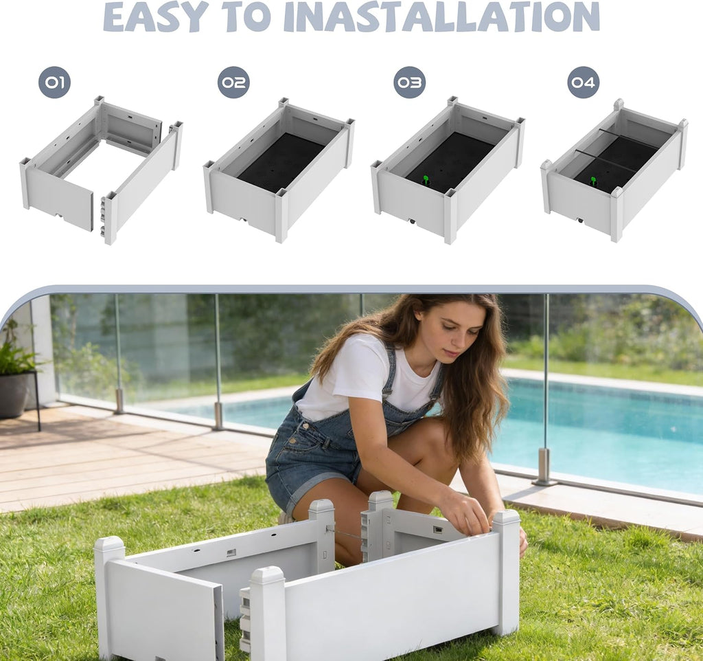 Vixzen Outdoor Resin Raised Planter Box, Rot-Resistant Non-Cracking, Divisible with Drainage Plug for Vegetables