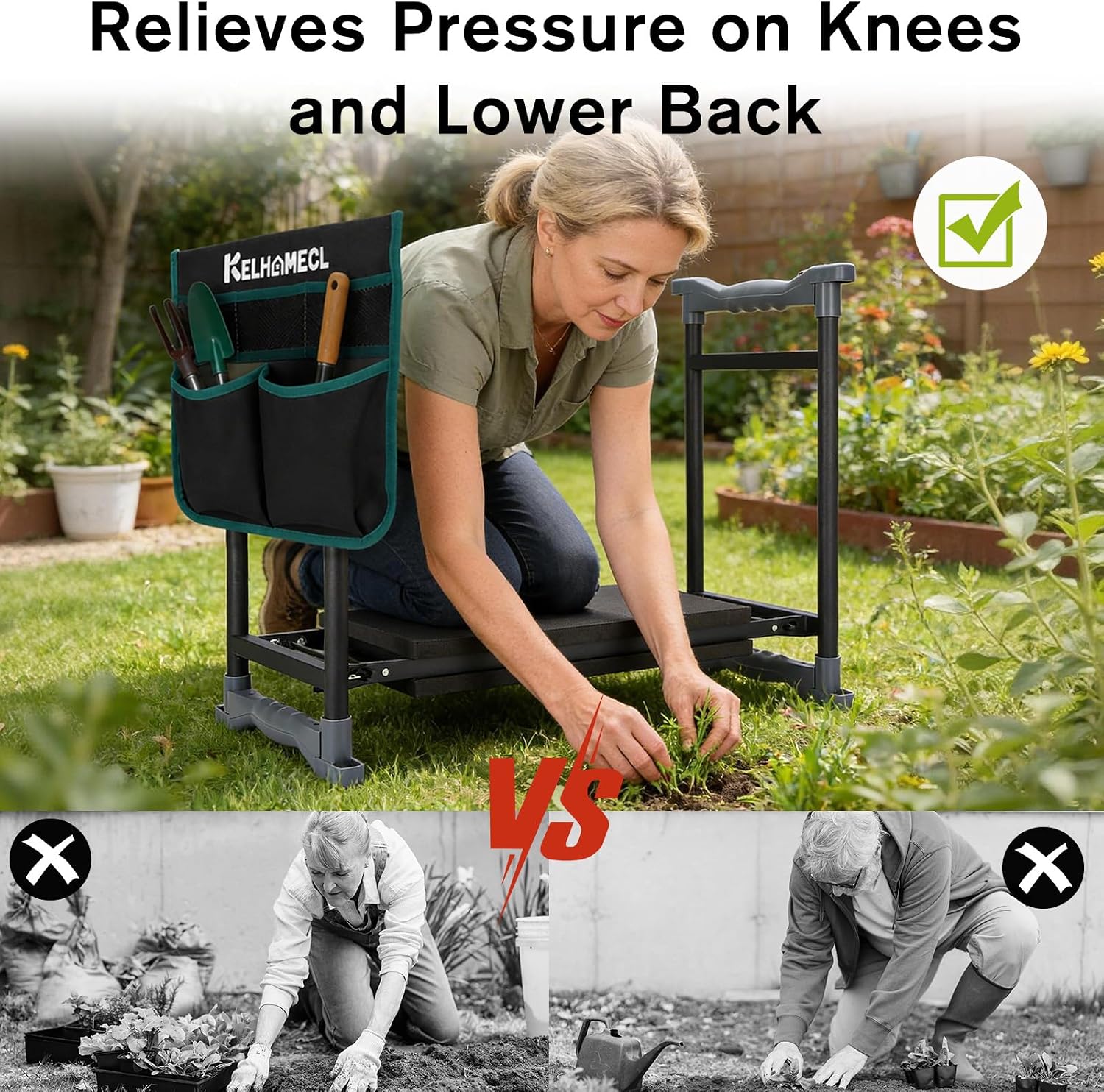 Garden Kneeler and Seat with Umbrella,Heavy Duty Gardening Bench and Stool | 2-in-1 Foldable Gardening Stool with