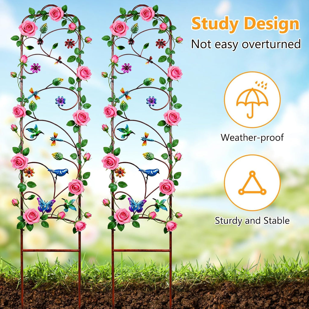 2 Pack Garden Trellis for Climbing Plants, Metal Decorative Vegetables Flowers Vines Fence Trellis for Outdoor Patio