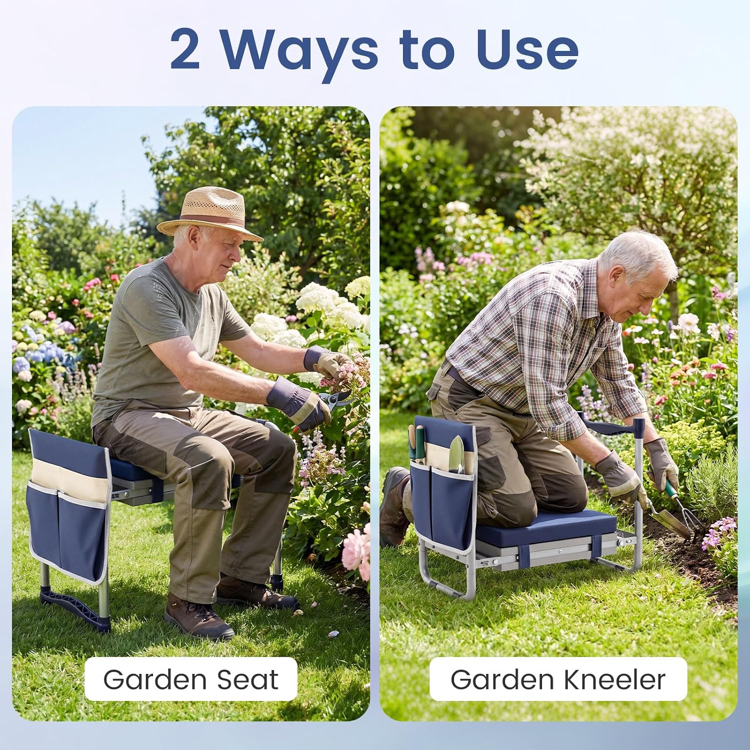GIANTEX Garden Kneeler & Seat, Heavy-Duty Garden Bench, Navy with 1 Bag | Portable Bench with Widen EVA Foam Pad, Holds