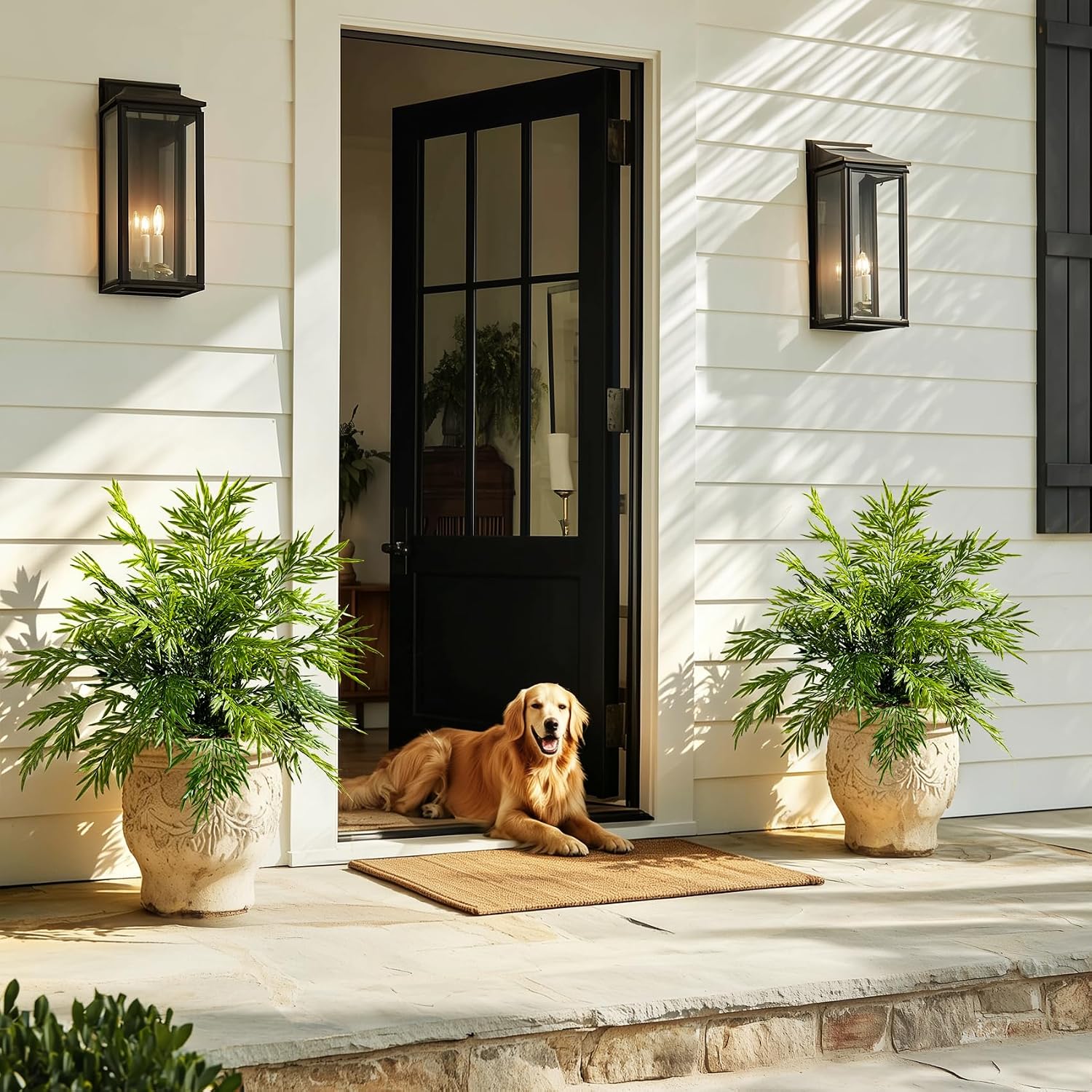 2 Pack Artificial Fern Plants in Pots Artificial Boston Ferns Potted Plants Faux Fern Bush Plant Shrubs Greenery for