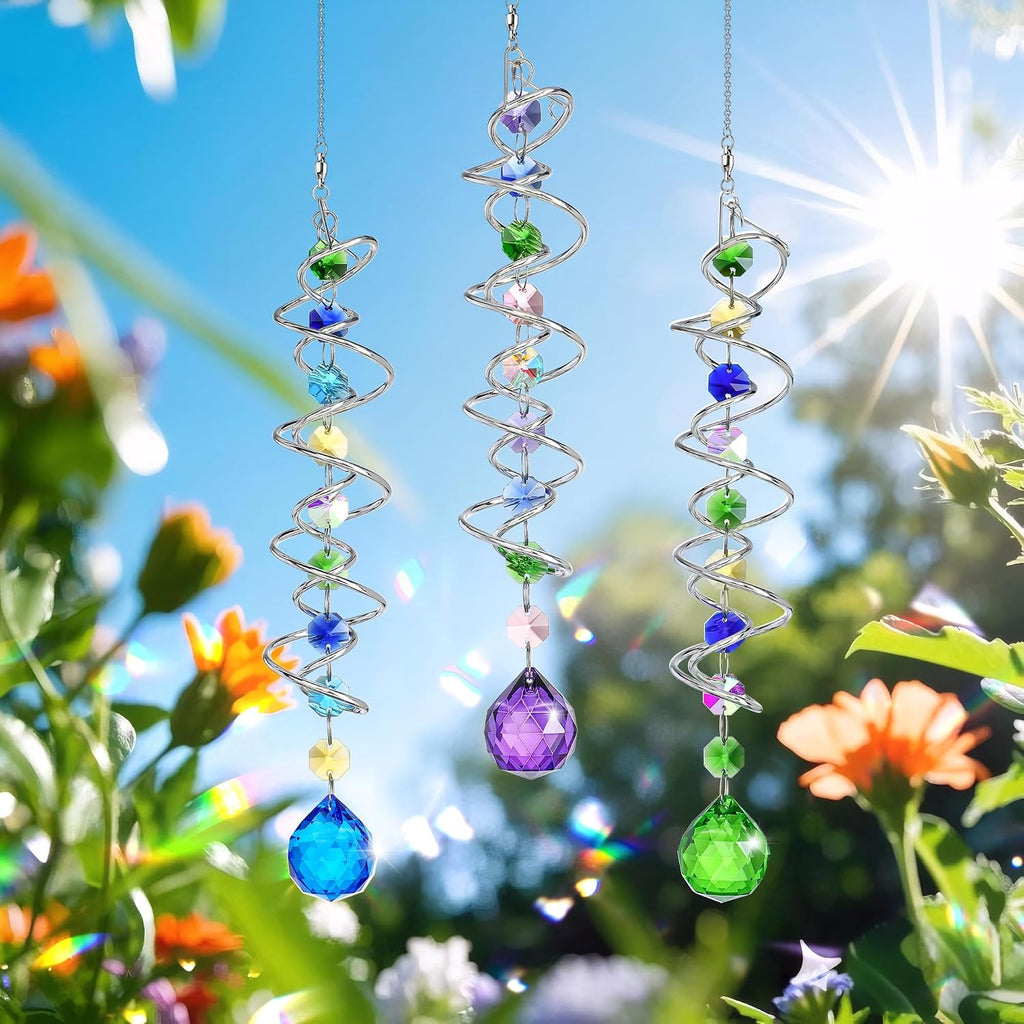5 Pack Crystal Suncatcher Gazing Ball Spiral Wind Spinner Garden Decor | Crystal Sun Catcher Wind Spinner with Spiral