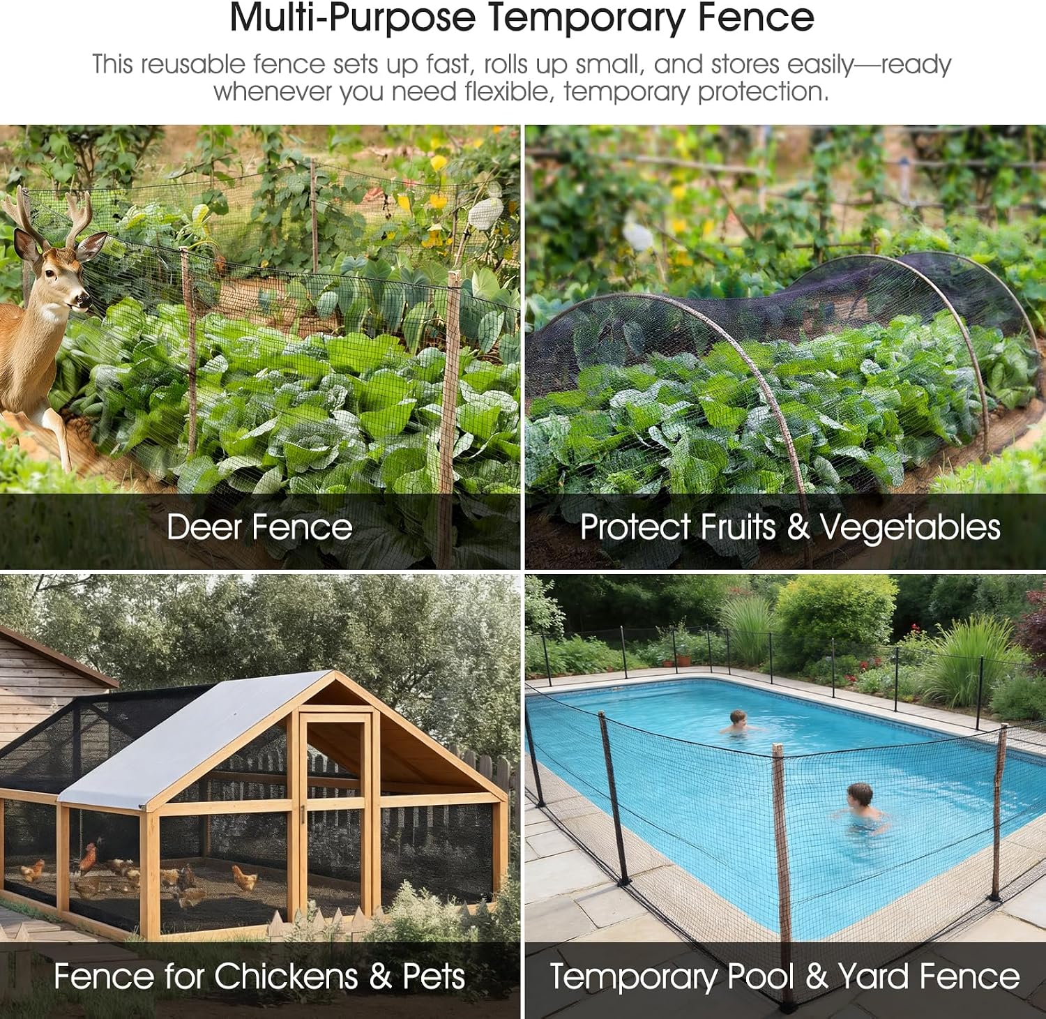 RIFNY Deer Fence, Temporary Fence for Garden Outdoor Yard, 4 x 50 FT | Plastic Mesh Fencing Netting to Protect Plants