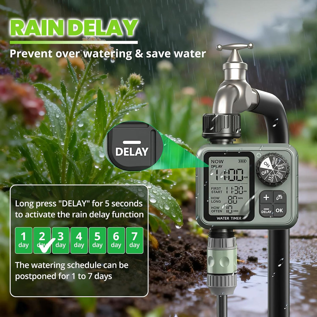 Sprinkler Timer for Garden Hose, Irrigation Water Timer with Rain Delay, Automatic Manual Watering for Lawn Yard