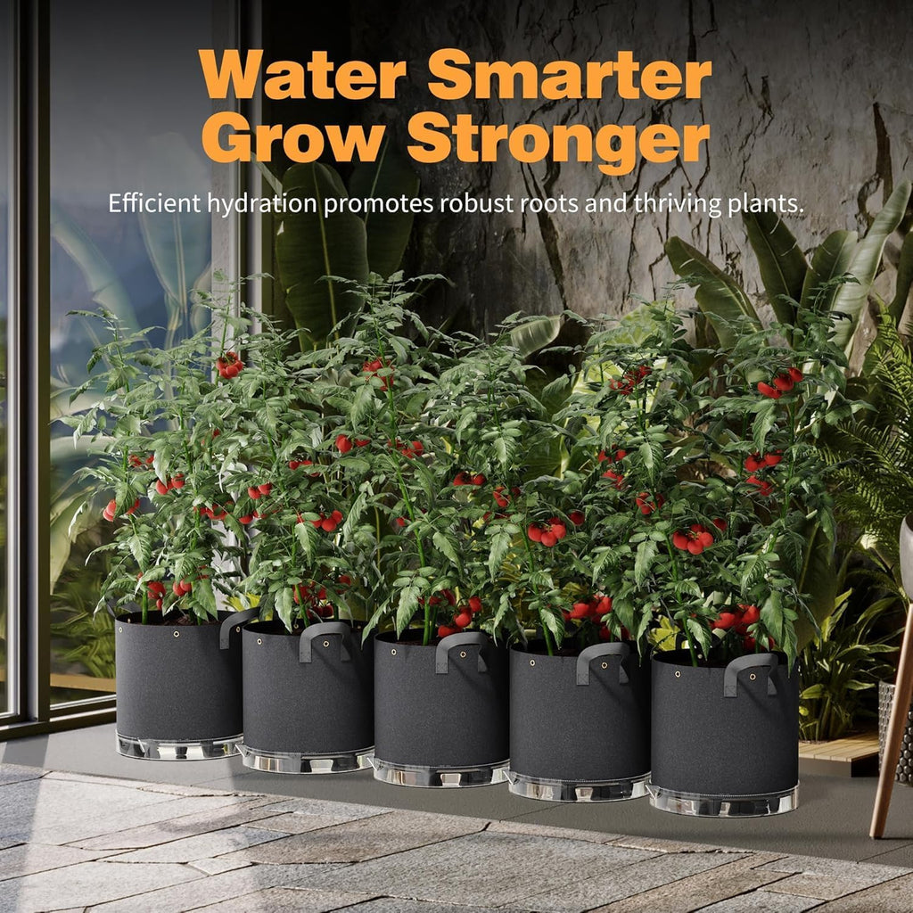 Patigrow Self-Watering Grow Bags, 5-Pack 3 Gallon 420G Thick Nonwoven Fabric Pots with Reinforced Handles and