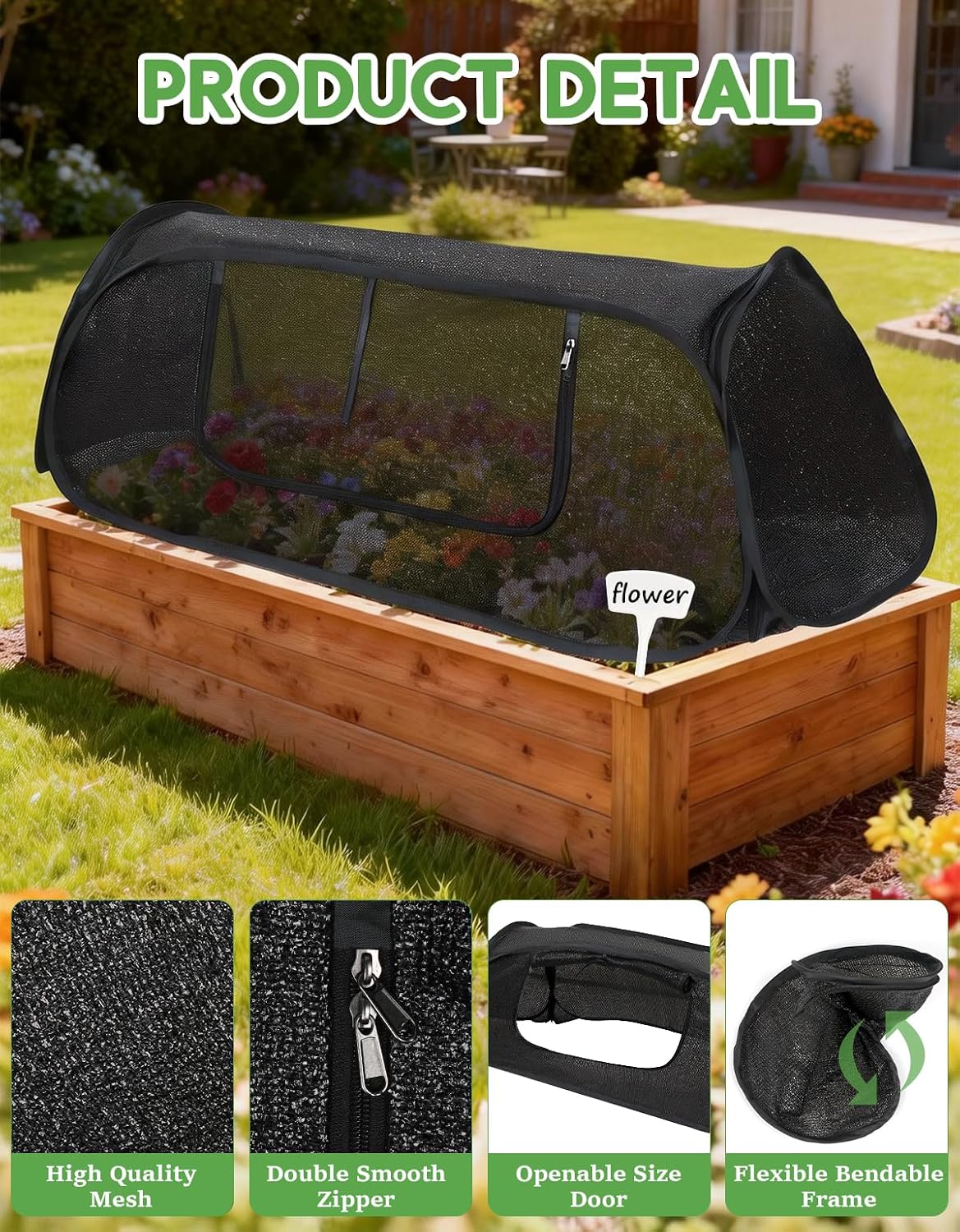 45"×20"×18"Pop Up Plant Shade Tent,Foldable UV Resistant Sun Shade Cloth,Raised Bed Shade Cover with Labels &