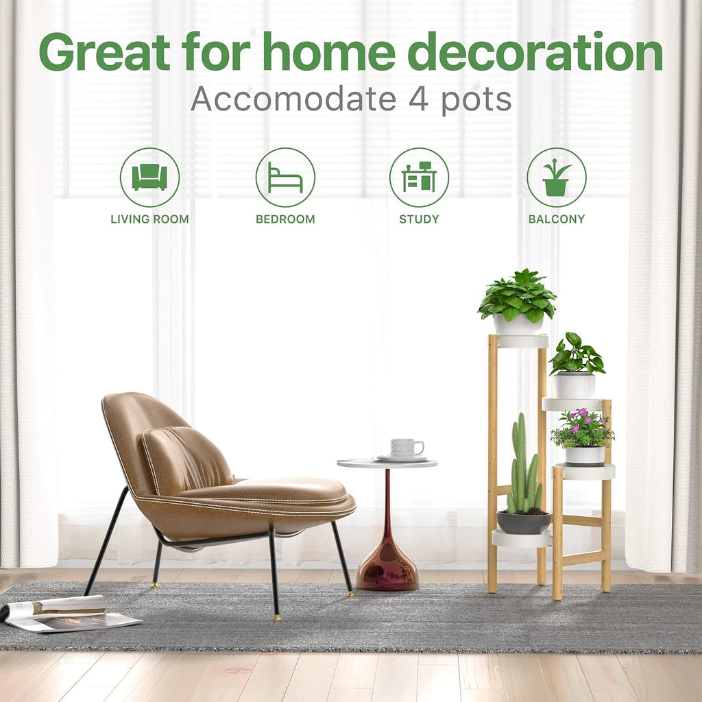 Wisuce Bamboo Plant Stands Indoor, 4 Tier Tall Corner Plant Stand Holder & Plant Display Rack for Outdoor Garden Indoor