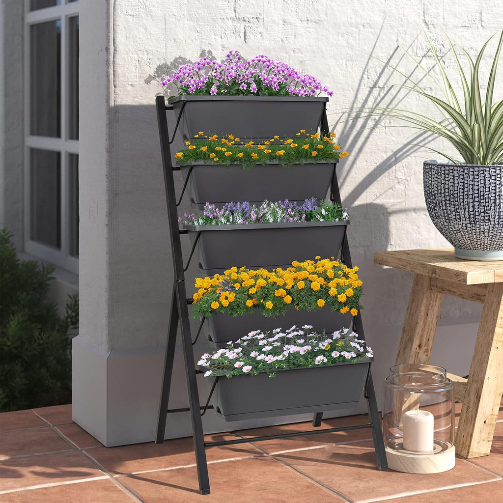 COSTWAY Vertical Raised Garden Bed, 5 Tier Planter Box with Drainage Holes for Vegetables, Grass, Flowers, Freestanding