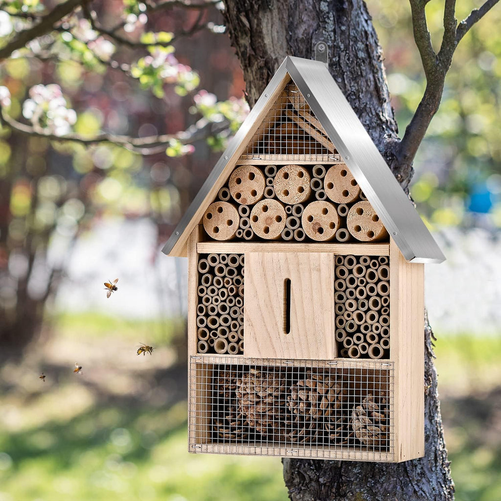 Wooden Mason Insect Bee Butterfly House,Insect Hotel,an Outdoor Hanging Bamboo Habitat for Bee Butterfly Ladybugs