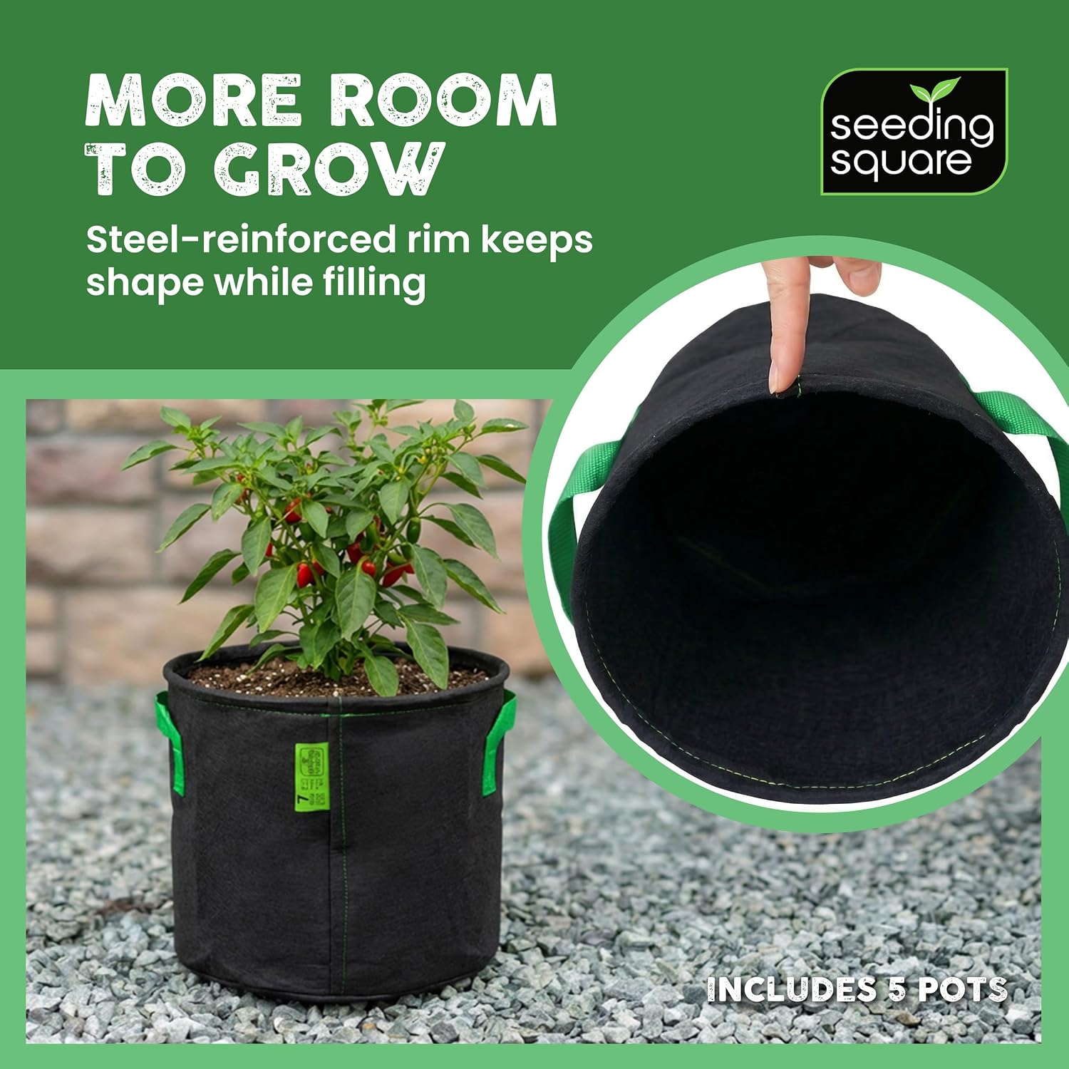 7 Gallon Grow Bags for Plants, Vegetables Fruits and Herbs with Handles Set | Eco-Friendly Breathable Fabric | Reusable