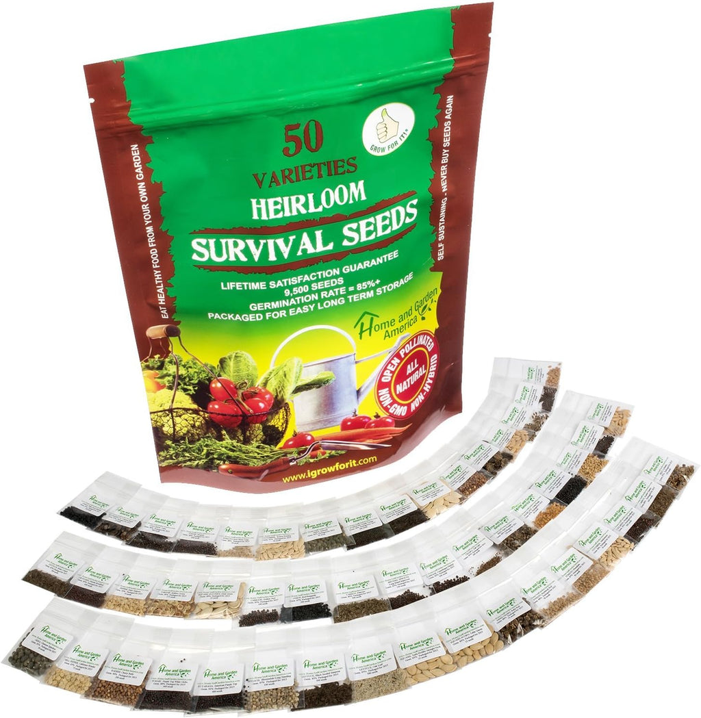 Heirloom Vegetable Seeds Non GMO Survival Seed Kit - Part of Our Legacy and Heritage - 50 Varieties 100% Naturally