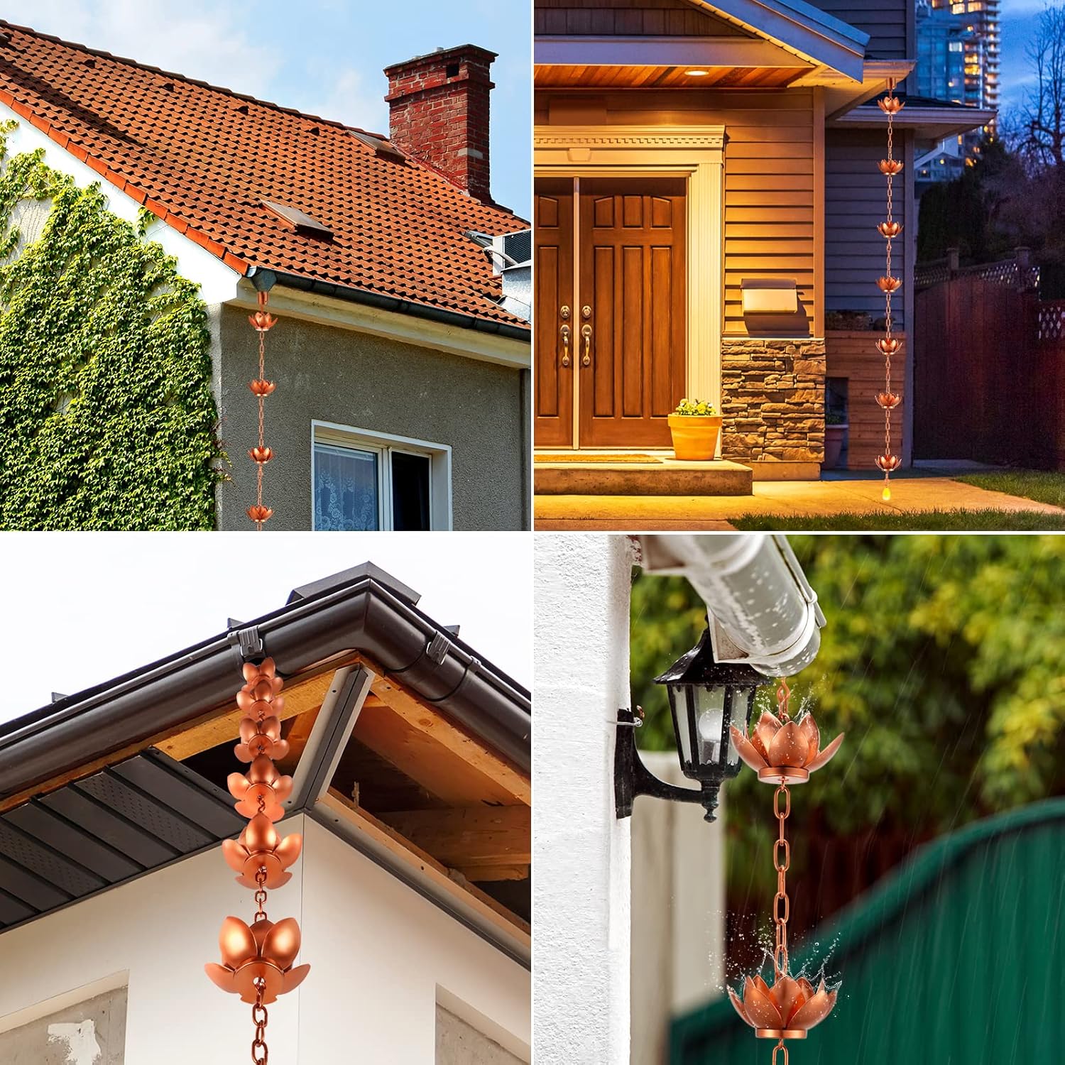 Oak Leaf Rain Chain with Adapter, 8.5ft | Adjustable Lotus Rain Catcher Chain for Gutters Outside Downspout, for Divert