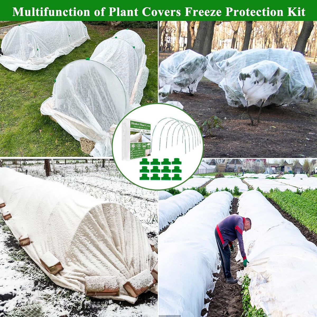 10X50FT Plant Covers Frost Protection Kit, Garden Hoops Kit for Winter Oudoot Plants, Floating Row Cover Frost Cloth