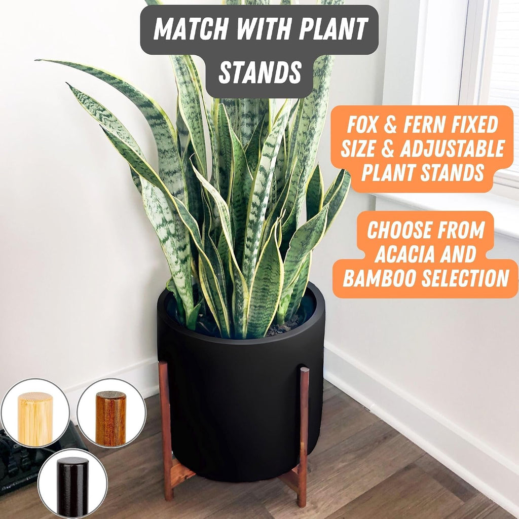 Fox & Fern Large Planter for Indoor or Outdoor, Matte Black, 14.6 Inch | UV & Frost Resistant, 70% Lighter than