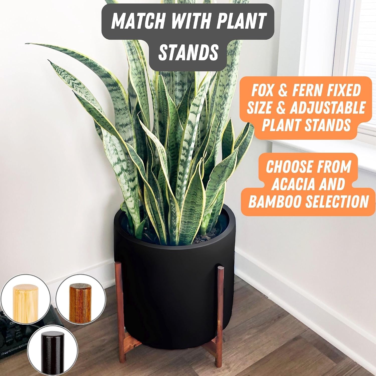 Fox & Fern Large Planter for Indoor or Outdoor, Matte Black, 14.6 Inch | UV & Frost Resistant, 70% Lighter than