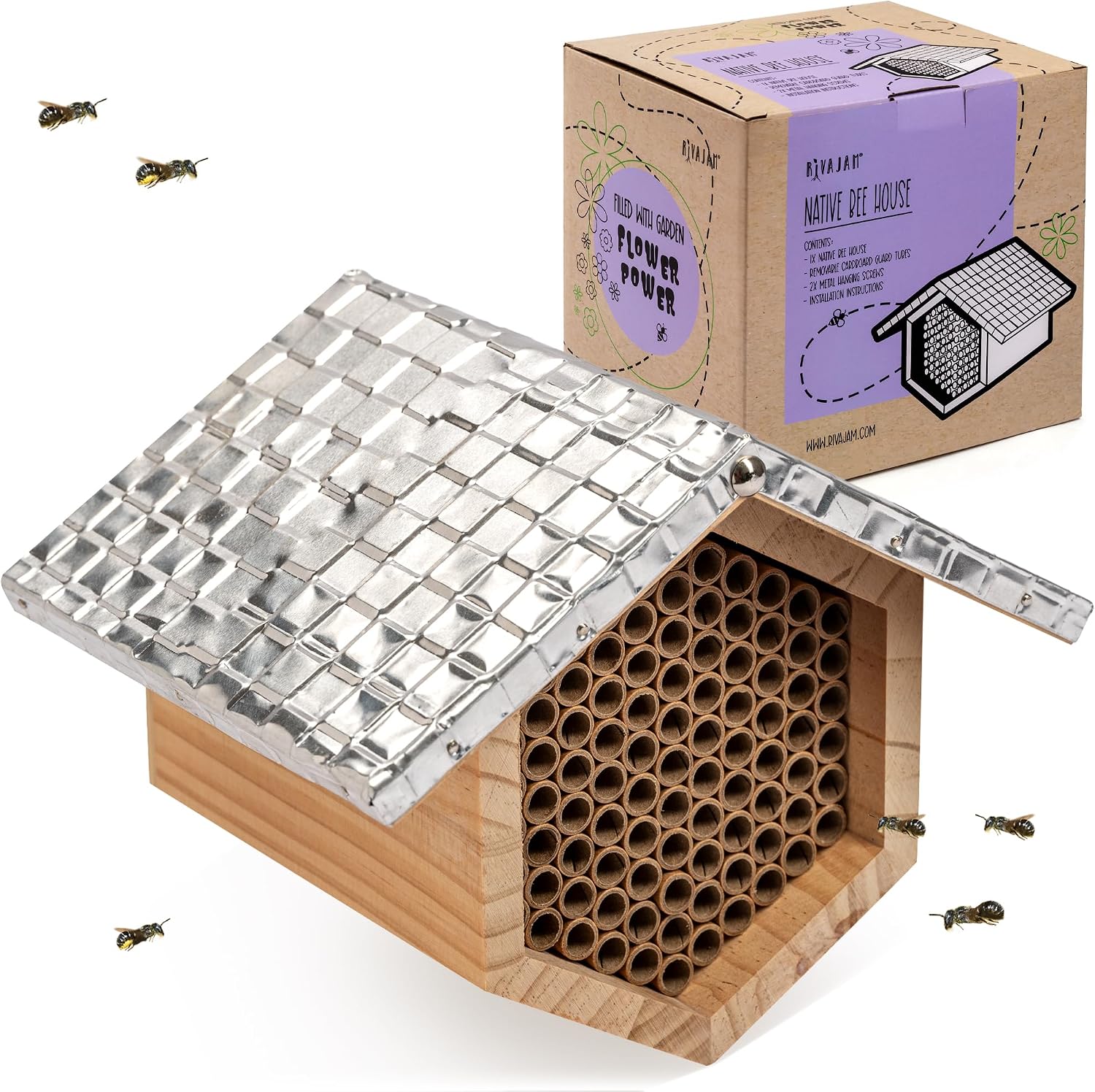 Rivajam Beekeeper Pro Mach II Mason Bee House - Strong + Waterproof Bee Hotel & Insect Habitat - Replaceable Mason Bee