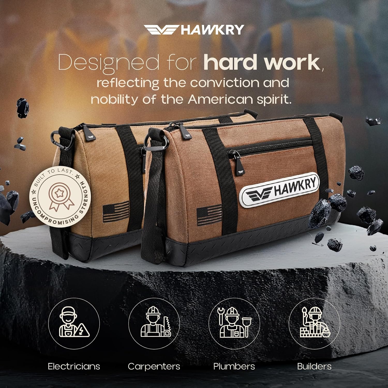 HAWKRY Heavy Duty Canvas Tool Bag Set of 2 – Waterproof Canvas Zipper Pouch, Garden Tool Bag, Construction Bags Heavy