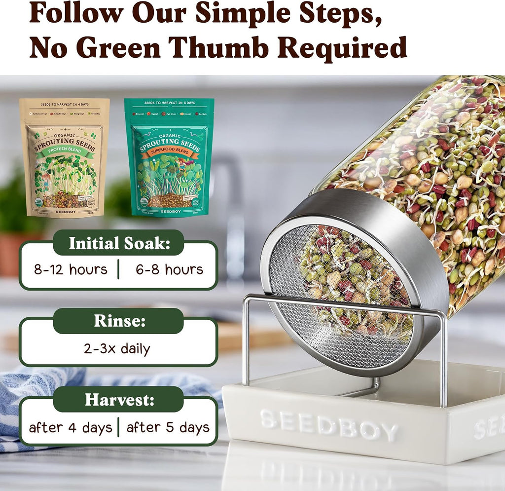 Organic Non-GMO Sprouting Seeds 2-Pack (Superfood/Protein) | Two 8 oz Bags Make 14 Quarts / 56 Servings; USDA Certified
