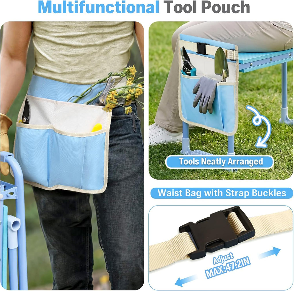 Garden Kneeler and Seat Heavy Duty, Foldable Gardening Stool Bench | With Widened Thick Soft Kneeling Pad & Tool